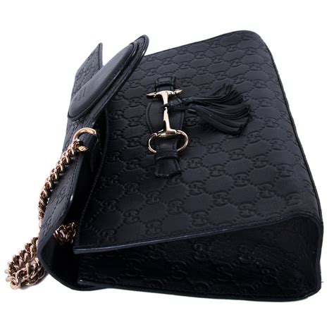 black leather gucci bag gold chain|gucci emily shoulder bag.